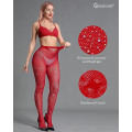 Miniatyrbillede 4 af 7: Kvinders Glimmer Rhinestone Fiskenetstrømper Red