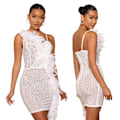 Miniatyrbild 3 av 8: Kvinnlig Sexy Mesh Rhinestone Hot Drilling Slingklänning White XL