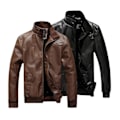 Miniatyrbillede 6 af 7: Mænds Afslappet Lynlås Slim Bomber Kunstlæderjakke Brown 4XL