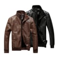 Miniatyrbillede 6 af 7: Mænds Afslappet Lynlås Slim Bomber Kunstlæderjakke Brown XL