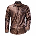 Miniatyrbilde 1 av 4: Menn's Glossy Lomme Langærmet Lapel Trykket Skjorte Coffee XL