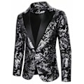 Miniatyrbillede 1 af 4: Mænds Blomster Tuxedo Jakke Paisley Sjal Lapel Suit Blazer Jakke til Middag Silver S