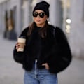Pikkukuva 3 / 10: Naisten Talvi Ulkovaatteet Tekoturkis Pitkähihainen Crop-Takki Black XL