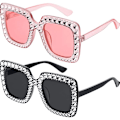 Miniatyrbilde 1 av 7: 2 stk. Oversize Firkantede Glitrende Solbriller Retro Tykke Ramme Solbriller Pink+Black