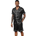 Miniatyrbild 4 av 9: Män Satin Pyjamas Set 2 Delar Loungewear Knapp-Ner Pjs Set black L