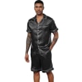 Miniatyrbild 4 av 9: Män Satin Pyjamas Set 2 Delar Loungewear Knapp-Ner Pjs Set black M