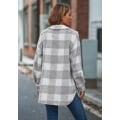 Miniatyrbillede 6 af 7: Dametøj Langærmet Casual Plaid Shacket Jakker Skjorter Lapel Tweed Peacoat Grey M