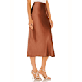 Miniatyrbilde 3 av 6: Satin Maxi-skjørt med høy midje og splitt på siden for kvinner - Elegant arbeidsantrekk Brown L