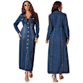 Pikkukuva 1 / 6: Naisten pitkä denim-mekko midi-farkkupaitamekko Dark Blue 2XL