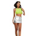 Miniatyrbild 2 av 7: Dam Kjol, Hög Midja, Bodycon, Mini, Konstläder Silver M