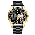 Miniatyrbillede 1 af 11: Herre-ur i læder med skelet-design og automatisk mekanisk urværk belt-gold shell-black face