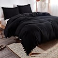 Miniatyrbild 1 av 5: Bomullsöverdrag med Pompom- fransar, 3-delat Bohemiskt Mikrofiberset Black Twin-168*228cm