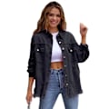 Pikkukuva 1 / 5: Keskipitkä Reikäinen Löysä Denimtakki Naisille Black M