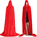 Miniatyrbild 1 av 2: Halloween-kappa i lång sammet med huva för vuxna - Vampyrkappa Red L