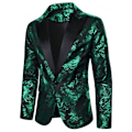 Miniatyrbild 1 av 4: Herrar Floral Smokingjacka Paisley Sjal Krage Kostym Blazer Jacka för Middag Green L