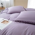 Miniatyrbild 2 av 5: Bomullsöverdrag med Pompom- fransar, 3-delat Bohemiskt Mikrofiberset Purple Twin-168*228cm