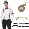 Miniatyrbild 1 av 4: 1920-tals Herr Gatsby 8-delad Tillbehörssats Hatt Suspender Fluga Apricot