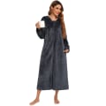 Miniatyrbillede 2 af 5: Dame Zip Up Robe Sweatshirt Robe Lang Hættetrøje Grey L
