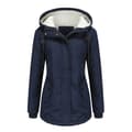 Varm vinterjacka med Sherpa-foder för kvinnor, tung parkas med huva Navy 2XL