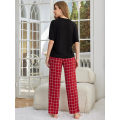 Miniatyrbilde 7 av 8: Dame Lounge-sett i bomull og lin med kort erme - Pyjamas - Løstsittende loungewear Red XL