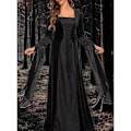 Miniatyrbillede 7 af 10: Deluxe Hexe Kjole Kostume til Kvinder, Vintage Broderet Renaissance Gotisk Hættede Vampyr Kjole Black White 3XL