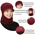 Miniatyrbillede 2 af 8: Fleeceforet Beanie Hat til Kvinder Vinterhat Halsklæde Maske Sæt Red