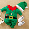 Miniatyrbild 4 av 5: Babykläder för pojkar och flickor, Jultomten Kostym, 1:a Juloutfit med Hatt, Storlek 0-24 Månader Green 90