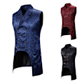 Miniatyrbild 1 av 7: Herrar Paisley Klänningsväst Gotisk Steampunk Väst Blommig Ärmlös Frack Navy Blue 2XL