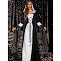 Miniatyrbillede 9 af 10: Deluxe Hexe Kjole Kostume til Kvinder, Vintage Broderet Renaissance Gotisk Hættede Vampyr Kjole Silver XL