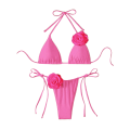 Miniatyrbild 1 av 3: Dam 2-delad 3D Ros Bikini Baddräkt Hög Midja Badkläder Strandkläder pink XL