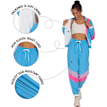 Miniatyrbillede 3 af 9: Dame Farveblok 2-delt Vindjakke Sæt Langærmet Lynlås Crop Top Træningsdragt Sæt Blue L