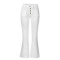 Miniatyrbild 1 av 4: Utsvängda jeans för dam, hög midja med knappar, vida byxor med utsvängd nederkant white 4XL