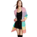 Miniatyrbillede 1 af 7: Dame Lang Pastel Strikket Regnbue Stribet Farveblok Cardigan Trøje S