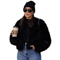Pikkukuva 1 / 10: Naisten Talvi Ulkovaatteet Tekoturkis Pitkähihainen Crop-Takki Black XL