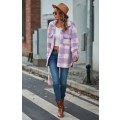 Miniatyrbillede 3 af 7: Dametøj Langærmet Casual Plaid Shacket Jakker Skjorter Lapel Tweed Peacoat Purple L