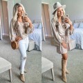 Miniatyrbilde 2 av 6: Kvinners V-hals Chiffon Skjorte Casual Lantern Erme Topp Apricot M