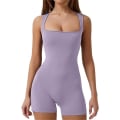 Miniatyrbilde 1 av 6: Kvinners stroppet tanktopp med firkantet hals, bodycon stretch shorts jumpsuit Purple XL
