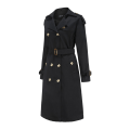 Miniatyrbild 3 av 10: Kvinnors Trenchcoat Lång Dubbelknäppt Höstmode Klassisk Krage Slank Överrock Black L