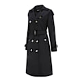 Miniatyrbillede 3 af 10: Dame Trenchcoat Lang Dobbeltbrystet Efterårsmode Klassisk Lapel Slank Overfrakke Black M