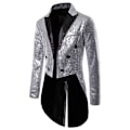 Miniatyrbillede 1 af 7: Mænds Sequin Smokingjakke Haler Slim Fit Frakke Kjole Silver L