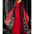 Miniatyrbillede 5 af 10: Deluxe Hexe Kjole Kostume til Kvinder, Vintage Broderet Renaissance Gotisk Hættede Vampyr Kjole Black L
