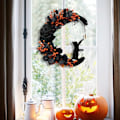 Miniatyrbillede 4 af 7: Halloween Halvmånekrans med Lys, Sort Måneblomst og Kattekrans Style 1