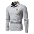 Miniatyrbillede 2 af 9: Mænds Langærmet Plaid Patchwork Lapel Casual Skjorte Gray M