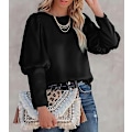 Miniatyrbilde 3 av 6: Satinbluse med Puff-ermer for kvinner - Avslappet og løs topp Black XL