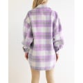 Miniatyrbillede 5 af 7: Dametøj Langærmet Casual Plaid Shacket Jakker Skjorter Lapel Tweed Peacoat Purple L