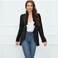 Miniatyrbilde 3 av 8: Kvinners Ruffled Lapel Knappelukking Jakke Black M