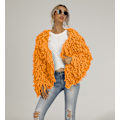 Miniatyrbillede 2 af 8: Plys Fringe Frakke Overfrakker til Kvinder Efterår Og Vinter Orange XL