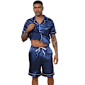 Miniatyrbild 3 av 7: Män Satin Pyjamas Set 2 Delar Loungewear Knapp-Ner Pjs Set navy blue M