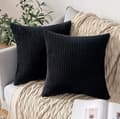 2 st Corduroy Kuddfodral, Solid & Randig Kuddeöverdrag (45*45cm) Black