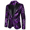 Miniatyrbild 1 av 4: Herrar Floral Smokingjacka Paisley Sjal Krage Kostym Blazer Jacka för Middag Purple L